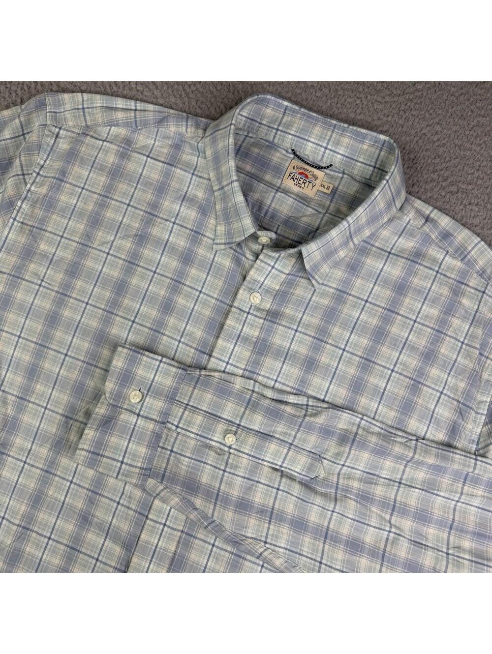 Faherty Hidden Button Down Light Blue Plaid Supima Cotton Shirt Men’s XXL